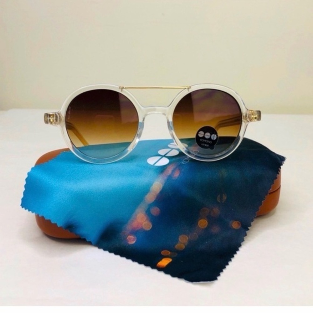 KOMONO Round Clear Sunglasses NEW Vivien Gradient Lenses Gold UV400